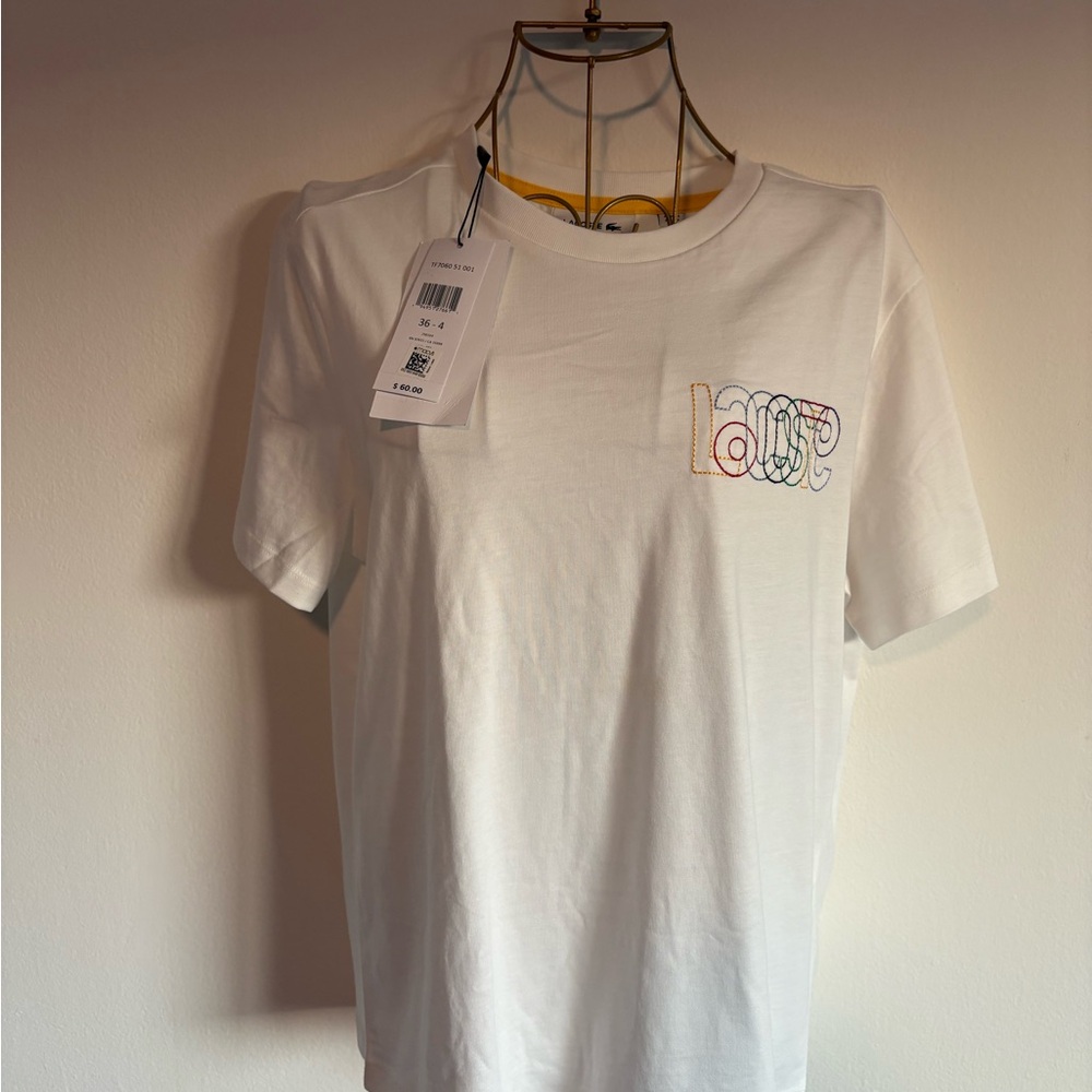 Lacoste White Tee with Multicolor Graphic